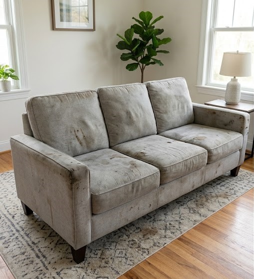 before-upholstery-cleaning-fayetteville-GA dirty stained sofa before professional upholstery cleaning Fayetteville GA